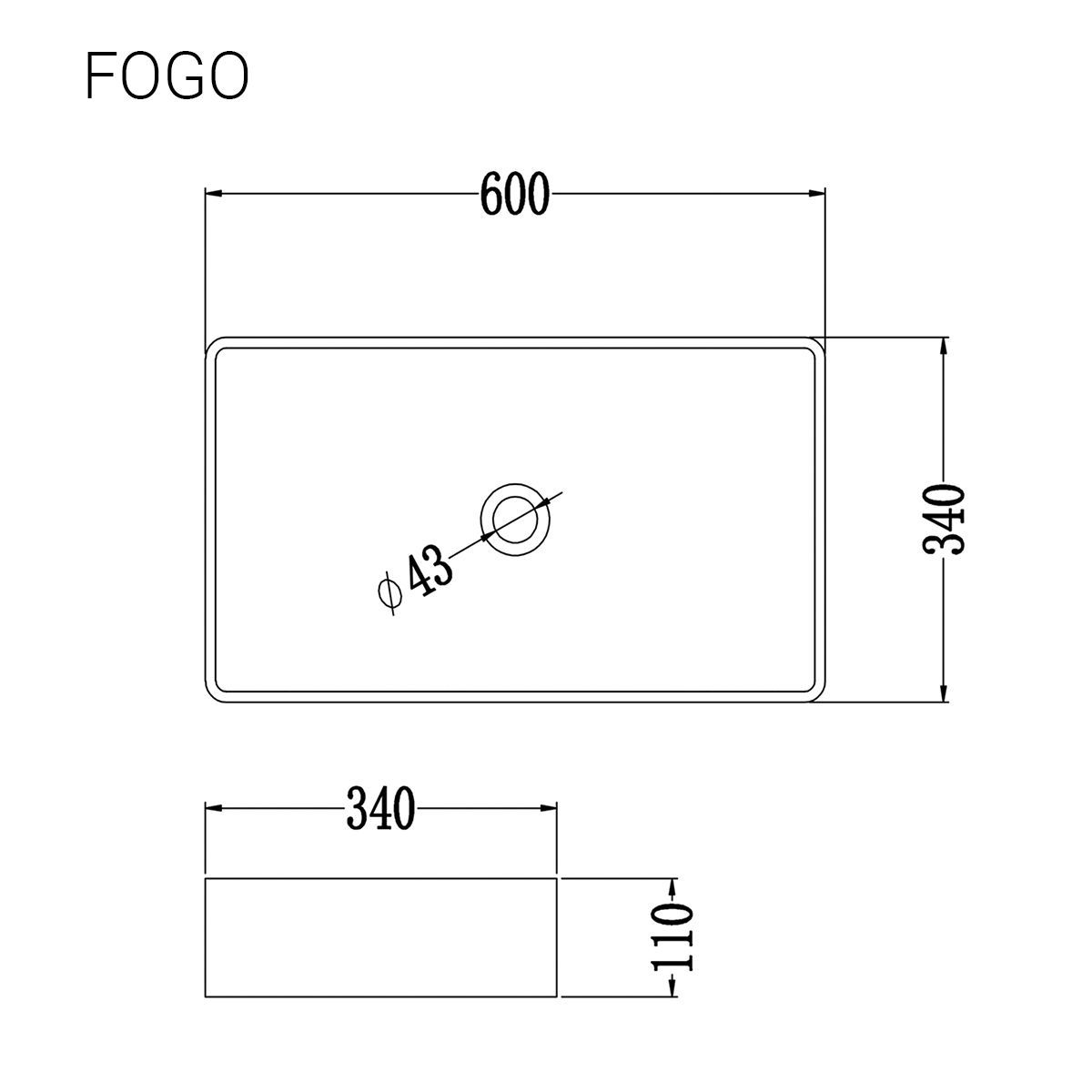 Раковина накладная черная матовая Раковины FOGO NEGRO MATE 61х34.5х11