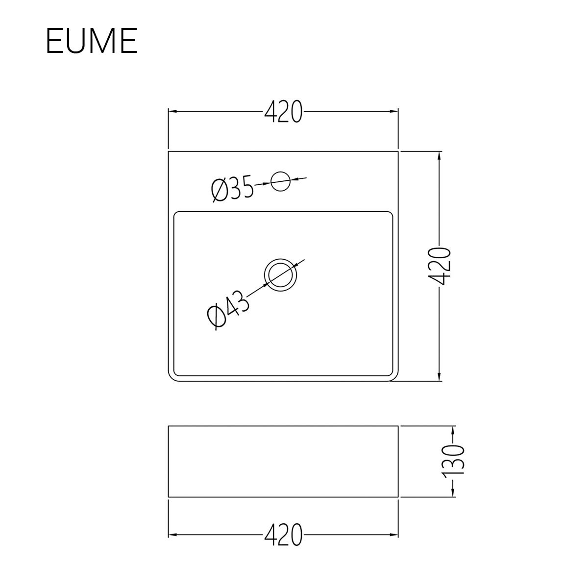 Раковина накладная белая глянцевая Раковины EUME BLANCO BRILLO 42х42х13