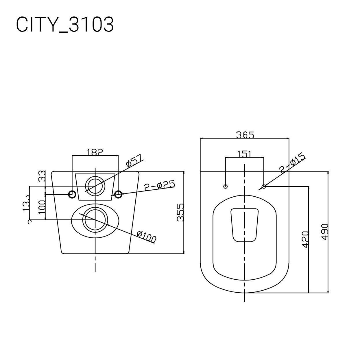 Унитаз подвесной безободковый Унитазы CITY 3103