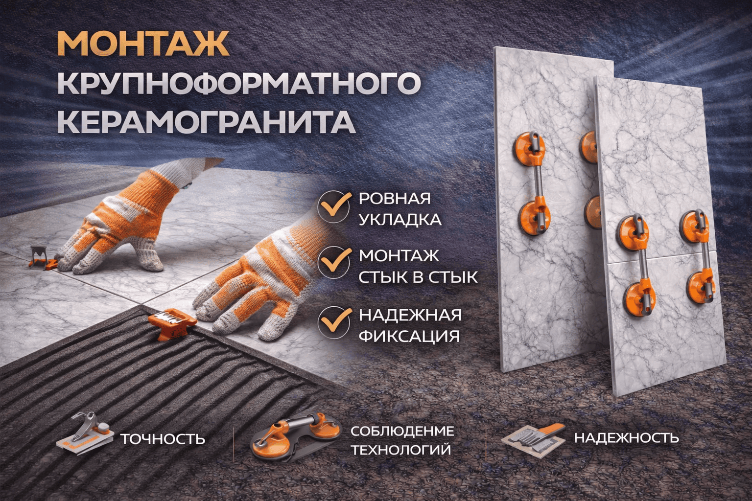 Монтаж крупноформатного керамогранита