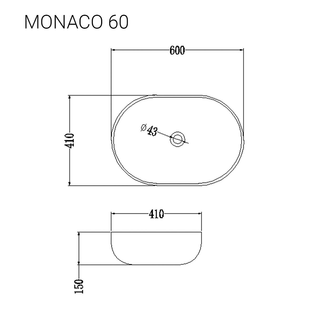 Раковина накладная белая глянцевая Раковины MONACO 60 60х41х15