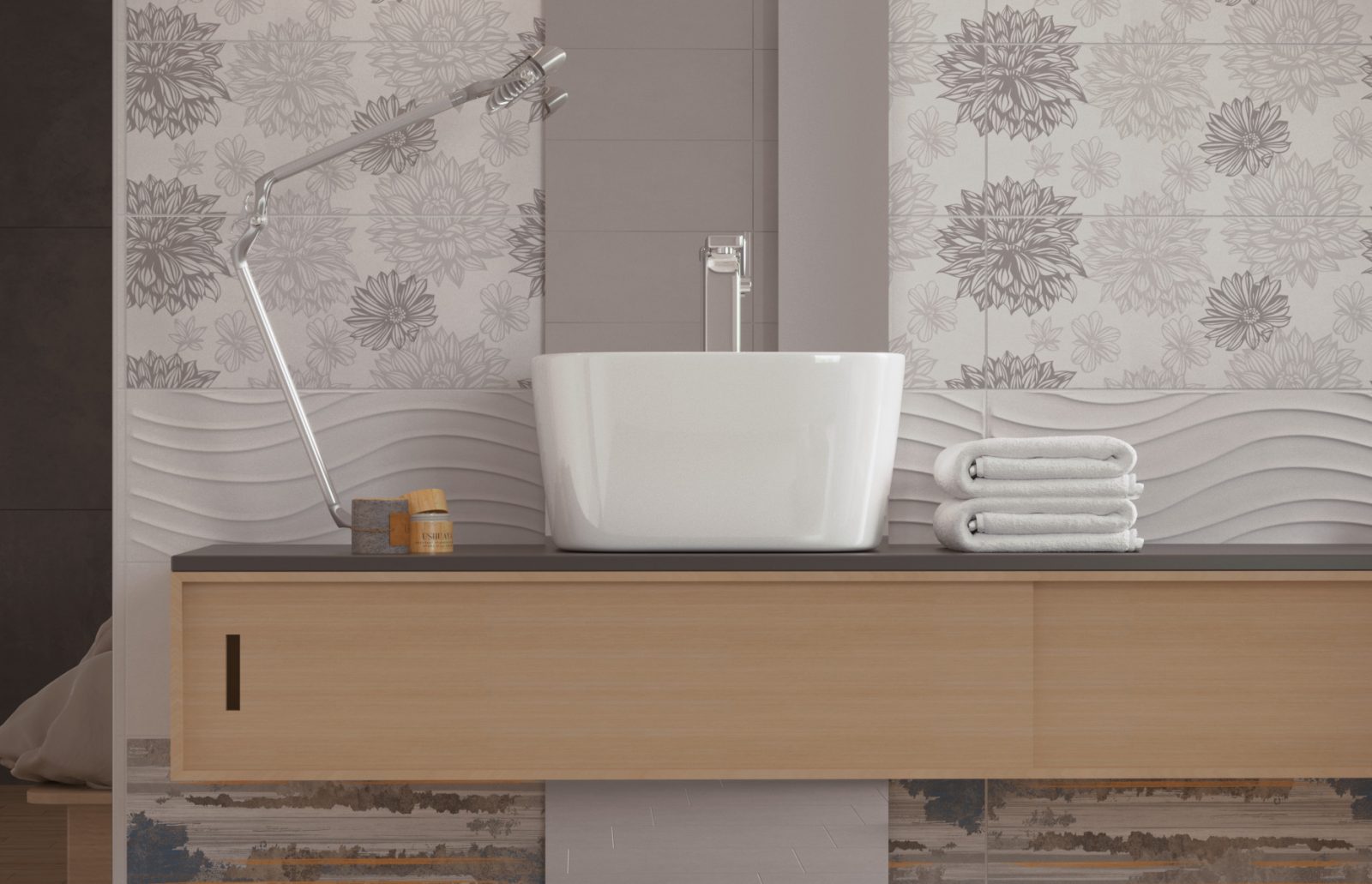 Плитка настенная Osaka Pattern Серый 20х50 (1,3м2/62,4м2)