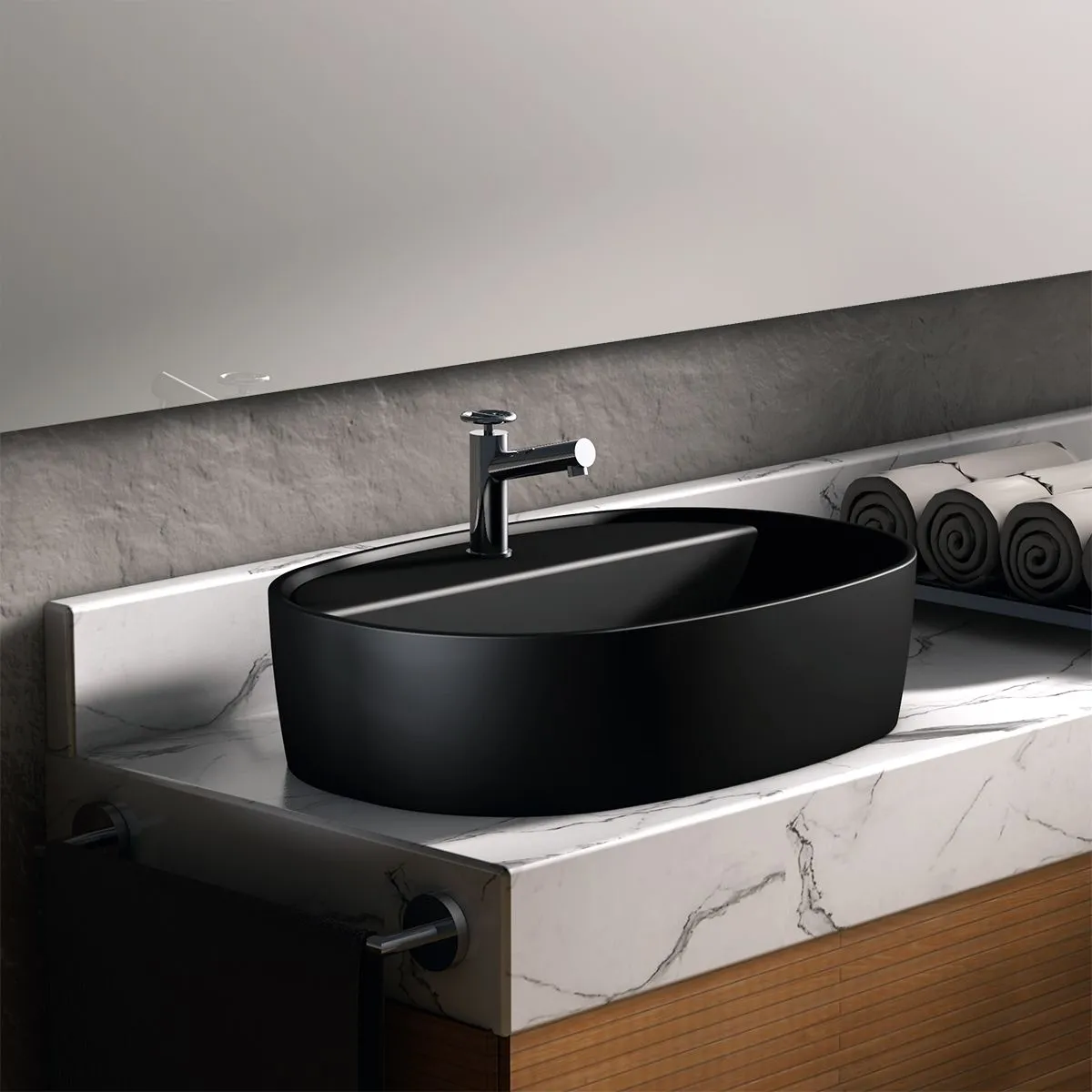 Раковина накладная чёрная матовая Раковины FURNAS NEGRO MATE 50х38х13.5